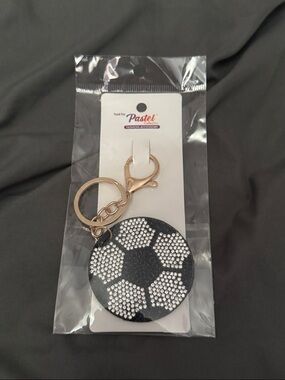 Pastels Black & Gold Crystal Soccer Ball Keyring